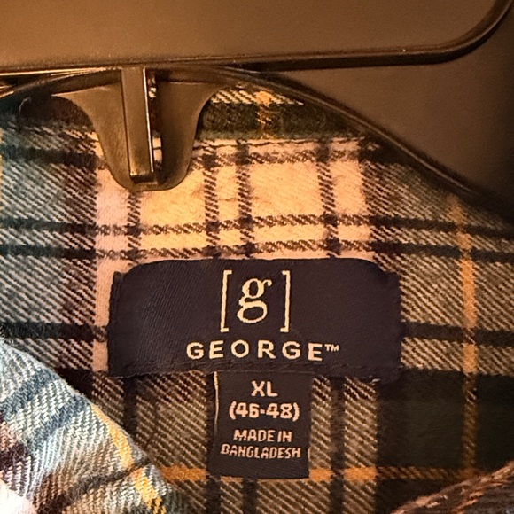 George Men's Casual Plaid Flannel Shirt - Navy, Green, and White - Picture 2 of 3